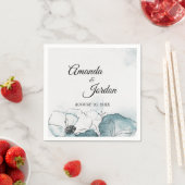 Blauwgroen Waterverf Sketch Wedding Cocktail Napki Servet (Insitu)