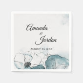 Blauwgroen Waterverf Sketch Wedding Cocktail Napki Servet (Voorkant)