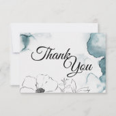 Blauwgroen Waterverf Sketch Wedding Dank je platte Bedankkaart (Voorkant)