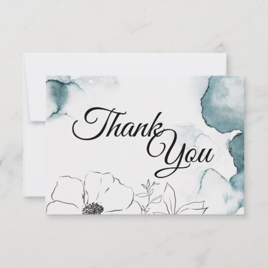Blauwgroen Waterverf Sketch Wedding Dank je platte Bedankkaart (Voorkant)