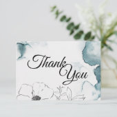 Blauwgroen Waterverf Sketch Wedding Dank je platte Bedankkaart (Staand voorkant)