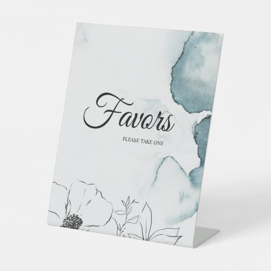Blauwgroen Waterverf Sketch Wedding Favors Reclamebord Met Voetstuk (Voorkant)