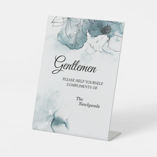 Blauwgroen Waterverf Sketch Wedding Gentlemen Bath Reclamebord Met Voetstuk (Voorkant)