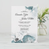 Blauwgroen Waterverf Sketch Wedding Kaart (Staand voorkant)