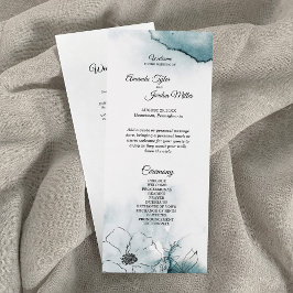 Blauwgroen Waterverf Sketch Wedding Program Programmakaart