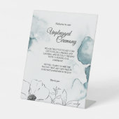 Blauwgroen Waterverf Sketch Wedding Unplugged Cere Reclamebord Met Voetstuk (Voorkant)