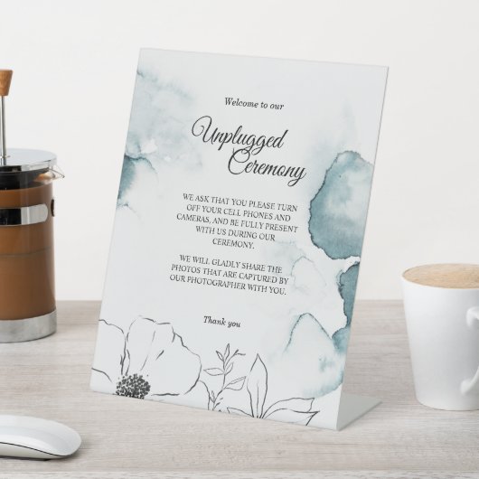 Blauwgroen Waterverf Sketch Wedding Unplugged Cere Reclamebord Met Voetstuk (Insitu)