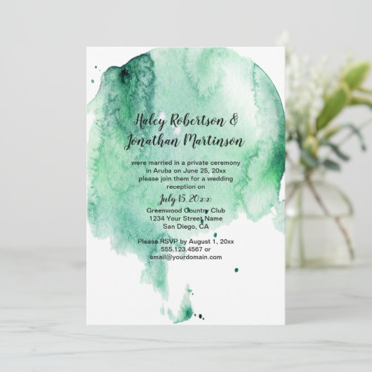 Blauwgroen Waterverf Splash Receptie Uitnodiging (Staand voorkant)