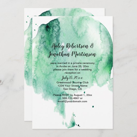 Blauwgroen Waterverf Splash Receptie Uitnodiging (Voorkant / Achterkant)