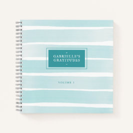 Blauwgroen Waterverf Stripe persoonlijke dankbaarh Notitieboek