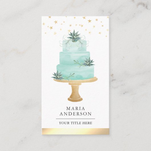 Blauwgroen Waterverf Succulent Cake Pastry Chef Ba Visitekaartje (Voorkant)