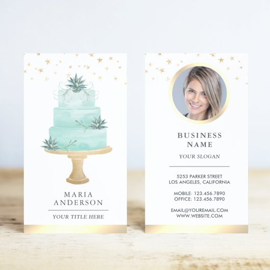 Blauwgroen Waterverf Succulent Cake Pastry Chef Ba Visitekaartje