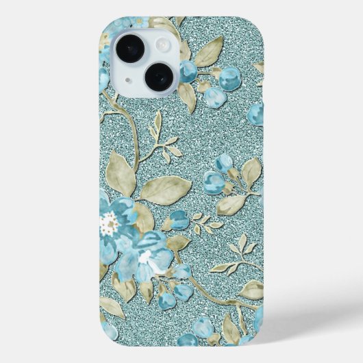  Blauwgroen Waterverf Turquoise Floral Pattern Case-Mate iPhone Case (Achterkant)