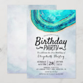 Blauwgroen Waterverf van Birthday Party & Gold Aga Kaart (Voorkant / Achterkant)