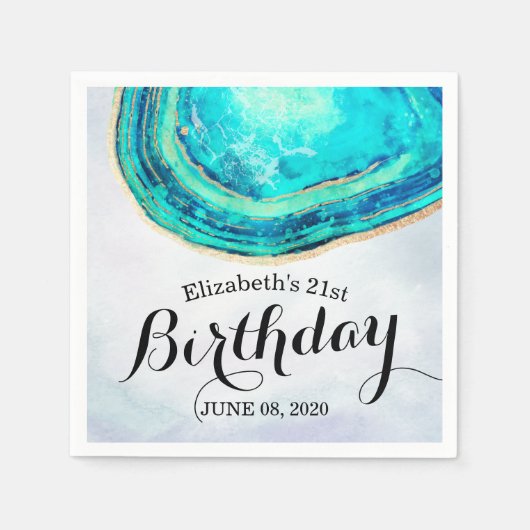 Blauwgroen Waterverf van Birthday Party & Gold Aga Servet (Voorkant)