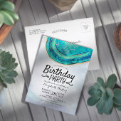 Blauwgroen Waterverf van Birthday Party & Gold Aga Uitnodiging Briefkaart