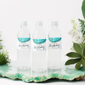 Blauwgroen Waterverf van Birthday Party & Gold Aga Waterfles Etiket
