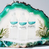 Blauwgroen Waterverf van Birthday Party & Gold Aga Waterfles Etiket