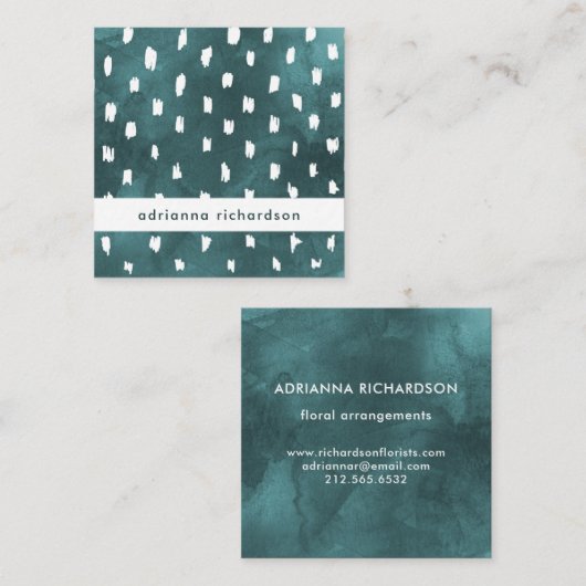 Blauwgroen Waterverf van Glam Dark met rendy Stipp Vierkante Visitekaartje (Voorkant / Achterkant)