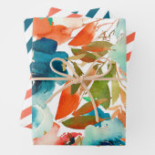 Blauwgroen Waterverf van Oranje koraal Inpakpapier Vel (In situ)