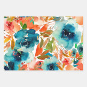 Blauwgroen Waterverf van Oranje koraal Inpakpapier Vel (Voorkant)