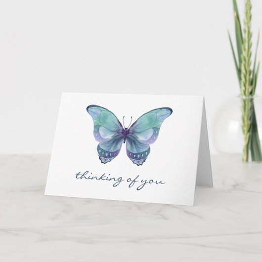 Blauwgroen Waterverf Vlinder Denken aan U Sympathi Kaart (Voorkant)