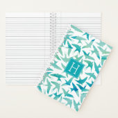 Blauwgroen Waterverf vogelpatroon Notitieboek (Binnen)