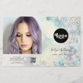 Blauwgroen waterverf zilveren glitter bifold broch (Voorkant)