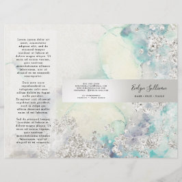 Blauwgroen waterverf zilveren glitter brochure