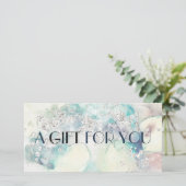 Blauwgroen waterverf zilveren glitter cadeaubon (Staand voorkant)