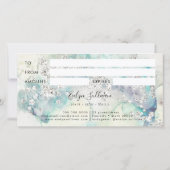 Blauwgroen waterverf zilveren glitter cadeaubon (Achterkant)