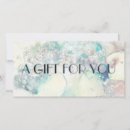 Blauwgroen waterverf zilveren glitter cadeaubon
