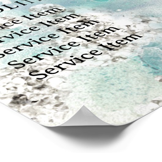 Blauwgroen waterverf zilveren glitter prijslijst p poster (Hoek)