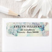 Blauwgroen waterverf zilveren glitter retouradres etiket (Insitu)