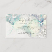 Blauwgroen waterverf zilverglitter visitekaartje (Achterkant)