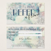 Blauwgroen waterverf zilverglitterverwijzingskaart visitekaartje (Voorkant /achterkant)