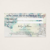 Blauwgroen waterverf zilverglitterverwijzingskaart visitekaartje (Achterkant)