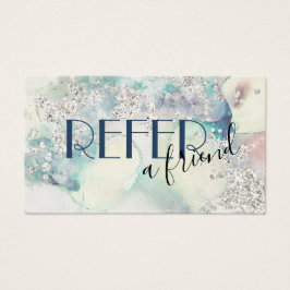 Blauwgroen waterverf zilverglitterverwijzingskaart visitekaartje