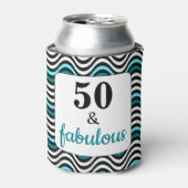 Blauwgroen Wave 50 en Fabulous Birthday Beach Part Blikjeskoeler (Blikje Voorkant)