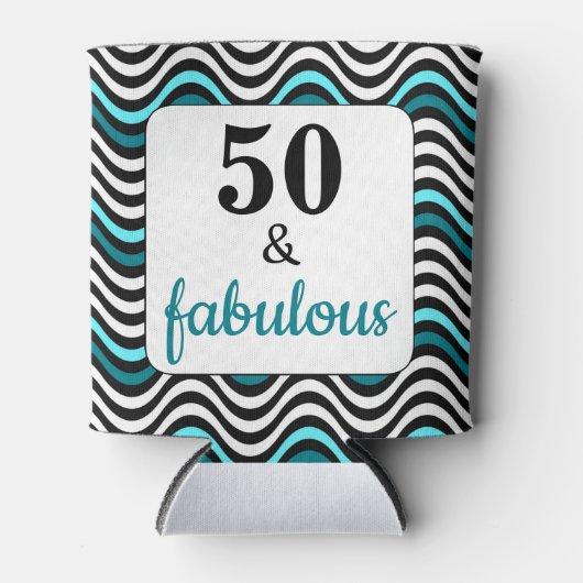 Blauwgroen Wave 50 en Fabulous Birthday Beach Part Blikjeskoeler (Voorkant)