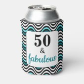 Blauwgroen Wave 50 en Fabulous Birthday Beach Part Blikjeskoeler (Blikje Achterkant)