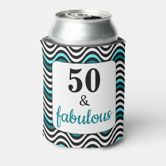 Blauwgroen Wave 50 en Fabulous Birthday Beach Part Blikjeskoeler (Blikje Achterkant)