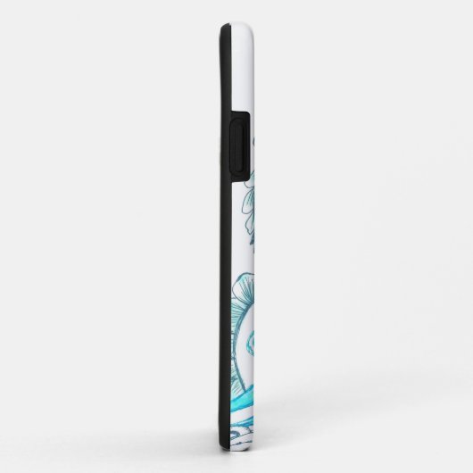 Blauwgroen Waves iPhone Case met Flowers (Achterkant/rechts)