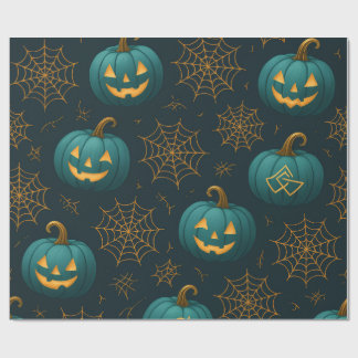 Blauwgroen Webbed Jack - O’ - Lantaarns Cadeaupapier