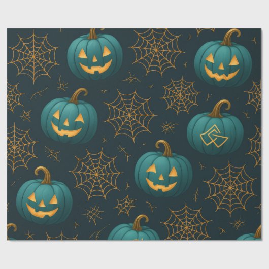 Blauwgroen Webbed Jack - O’ - Lantaarns Cadeaupapier (Vlak)