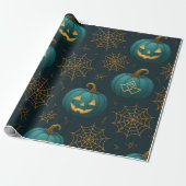 Blauwgroen Webbed Jack - O’ - Lantaarns Cadeaupapier (Uitgerold)