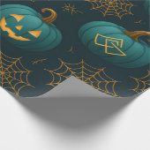 Blauwgroen Webbed Jack - O’ - Lantaarns Cadeaupapier (Hoek)