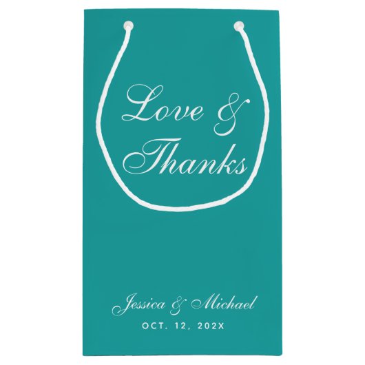 Blauwgroen weddenschap en Bedankt Eenvoudig blauw Klein Cadeauzakje (Achterkant)