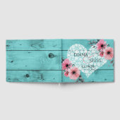 Blauwgroen Wedding Diamond Heart Rustiek Hout Roze Gastenboek (Volledig)