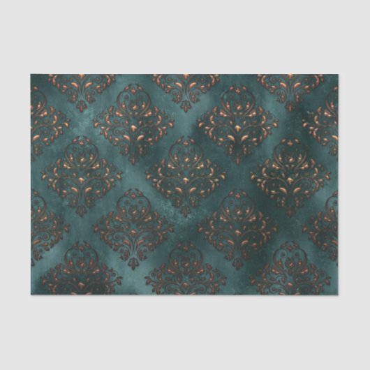 Blauwgroen weefselpapier van Patina en Rust Damask Tissuepapier (Voorkant)